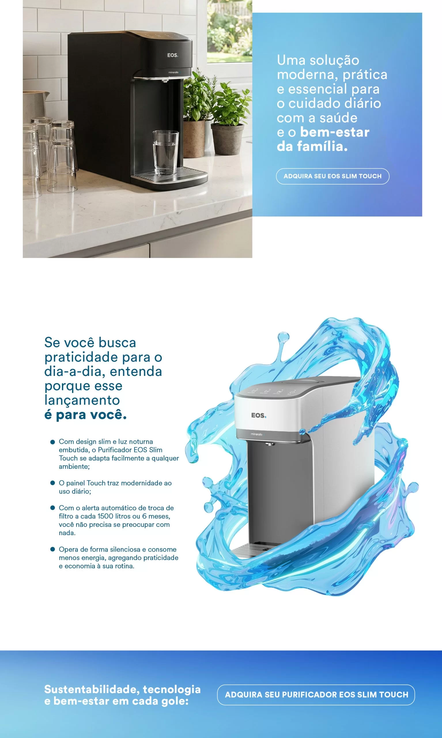 Purificador de Água EOS Mineralle Slim Touch Eletrônico Prata Bivolt